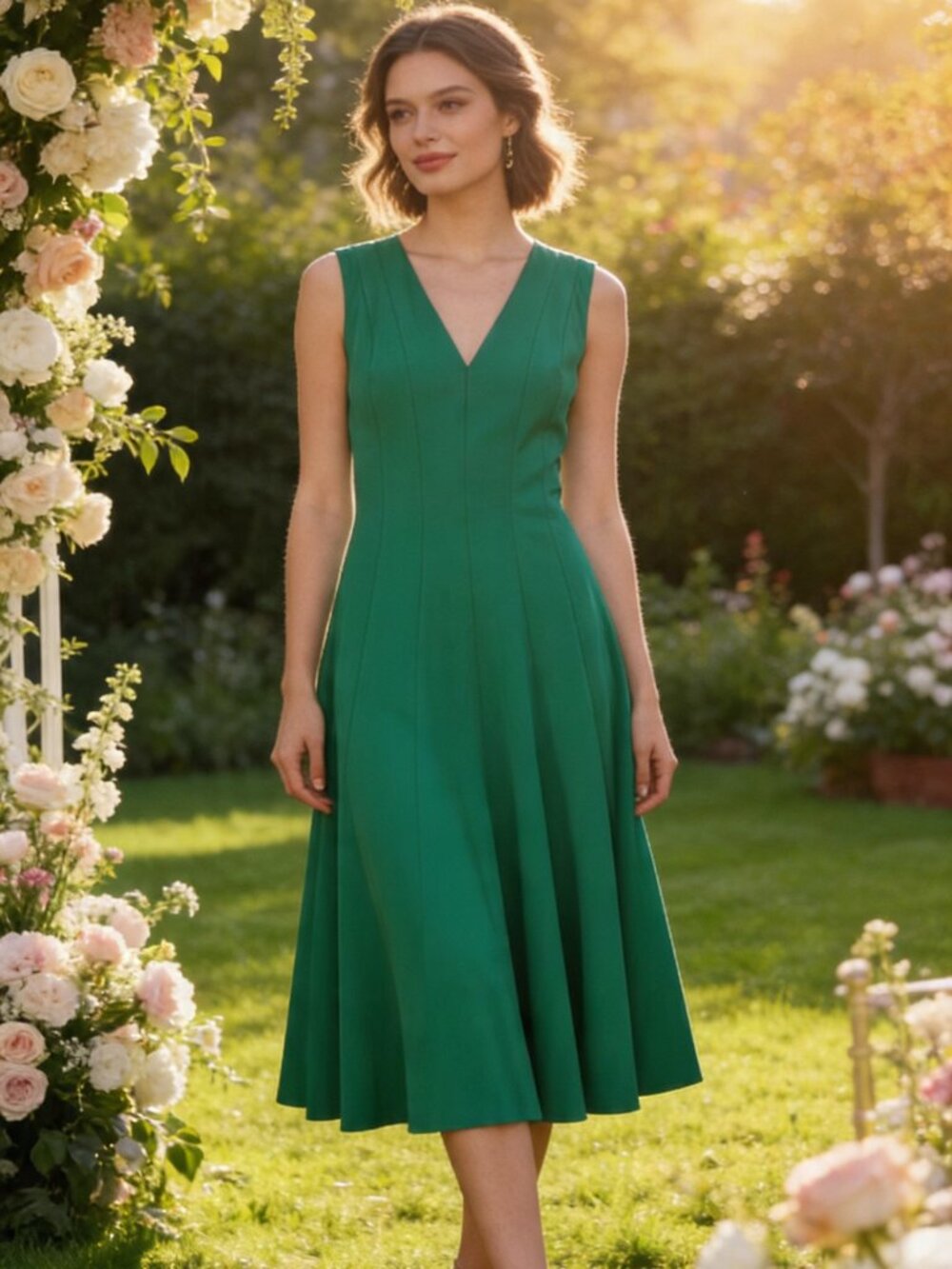 CALVIN KLEIN Women's Dress Emerald Green Sleeveless V Neck full  Stretch Sz 8